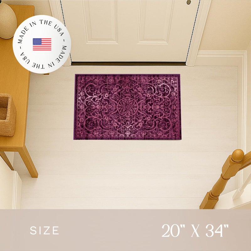 Maples Rugs Pelham Transitional Area Rugs - Made in USA - Washable, Non Slip, Indoor Carpet for Entryway, Foyer, Kitchen, and Bathroom, 1'8 x 2'10, Wineberry - Image 3